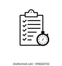 Fast service icon. Project management, improvement checklist, survey clipboard, registration concept, time period.Vector EPS 10. Isolated on white background