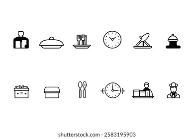 Fast Service Icons – Food Delivery, Waiter, Package  Time