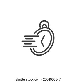 Fast Service Line Icon. Linear Style Sign For Mobile Concept And Web Design. Stopwatch Time Outline Vector Icon. Deadline Symbol, Logo Illustration. Vector Graphics