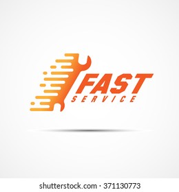 Fast service logo template design with spanner. Vector illustration.