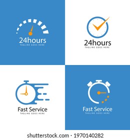 Fast Service And Save Time Logo Set Graphic Design Vector Logo Brand.