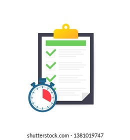 Fast service, simple solution, project management, survey clipboard, improvement checklist. Vector stock illustration.