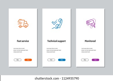 Fast service, Technical support, Monitored onboarding screens with strong metaphors
