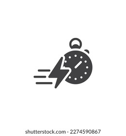 Fast service vector icon. Flash time filled flat sign for mobile concept and web design. Stopwatch and lightning glyph icon. Symbol, logo illustration. Vector graphics