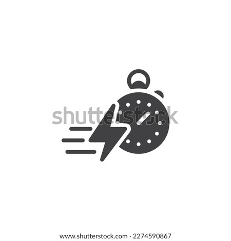 Fast service vector icon. Flash time filled flat sign for mobile concept and web design. Stopwatch and lightning glyph icon. Symbol, logo illustration. Vector graphics
