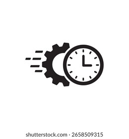 Fast service vector icon isolated on white background. Abstract technical symbol with gear and clock, urgent work concept.
