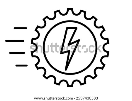 Fast service vector icon isolated on white background. Abstract gear symbol with thunder bolt, simple pictogram for rapid technical assistance and support.