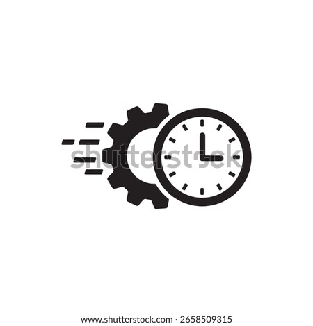 Fast service vector icon isolated on white background. Abstract technical symbol with gear and clock, urgent work concept.
