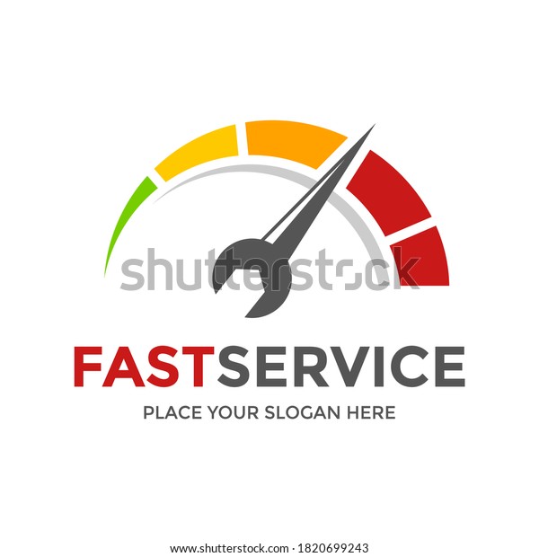 Fast service vector logo template. This\
design use speed meter. Suitable for\
repair.