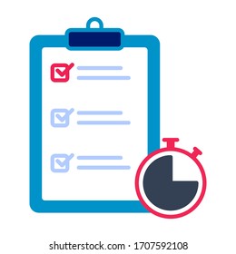 Fast services, check list and stopwatch, to do plan, procrastination and efficiency, project management, quick questionnaire, short survey, vector flat illustration. eps 10. editable icon