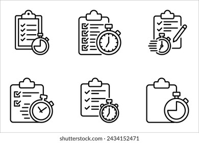 Fast services icon set, check list and stopwatch, to do plan, project management, vector illustration on white background