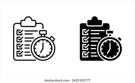 Fast services icon set, check list and stopwatch, to do plan, project management, vector illustration on white background