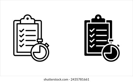 Fast services icon set, check list and stopwatch, to do plan, project management, vector illustration on white background