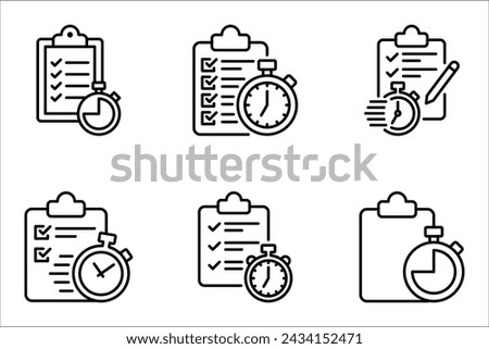 Fast services icon set, check list and stopwatch, to do plan, project management, vector illustration on white background