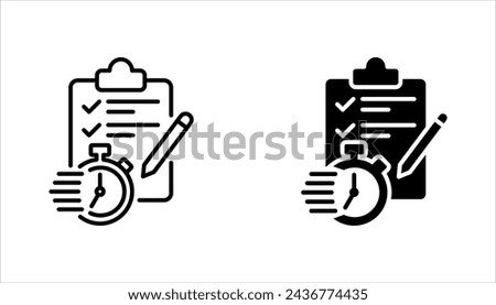 Fast services icon set, check list and stopwatch, to do plan, project management, vector illustration on white background