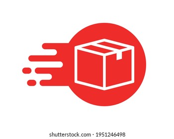 Icono de caja de envío rápido, etiqueta de anuncio de servicio de Parcel express, etiqueta de precio de promoción de oferta especial, aislado en fondo blanco, ilustración de vector