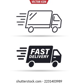 Fast shipping cargo truck line and flat icon. Isolated vector illustration for apps and websites.