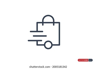 Fast Shipping Delivery Icon Line. Shopping Bag with Wheel Linear Style isolated on White Background. Flat Vector Icon Design Template Element.