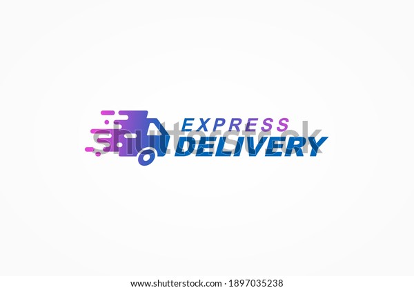 Fast Shipping Delivery Logo. Blue and Purple\
Gradient Truck Icon with Pixel Dots isolated on White Background.\
Usable for Business and Transportation Logos. Flat Vector Logo\
Design Template Element.