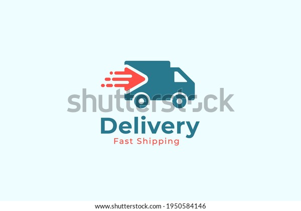 Fast Shipping Delivery Logo. Blue Truck Icon\
with Right Arrow made of Red Pixel Dots isolated on White\
Background. Usable for Business and Transportation Logos. Flat\
Vector Logo Design Template\
Element.