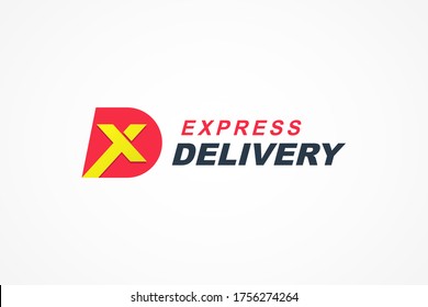 Fast Shipping Delivery Logo. Red Yellow Initial Letter X and D Combination isolated on White Background. Business and Transportation Resources. Flat Vector Logo Design Template Element.