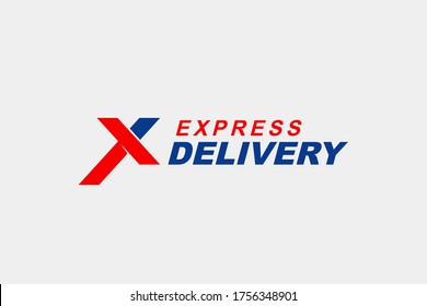 Fast Shipping Delivery Logo. Red Blue Initial Letter X Geometric Arrow Shape isolated on White Background. Business and Transportation Resources. Flat Vector Logo Design Template Element.