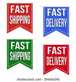 Fast shipping and fast delivery ribbons set on white, vector illustration