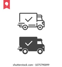 Fast shipping delivery truck flat icon for apps and websites