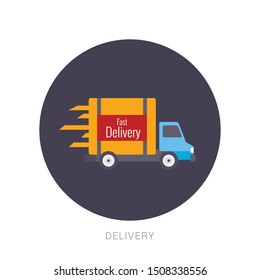 Fast shipping delivery truck flat vector icon for apps and websites