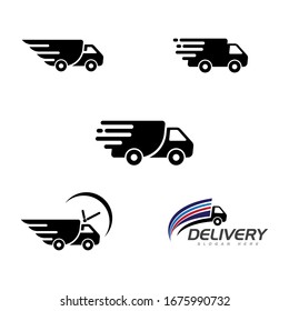 Fast shipping delivery truck flat vector icon