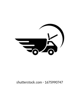 Fast shipping delivery truck flat vector icon