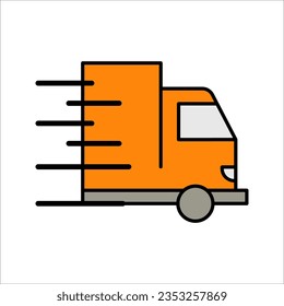 Fast shipping delivery truck flat vector icon for apps and websites, express delivery, quick move, vector illustration on white background