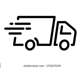 Fast shipping delivery truck icon. Online shopping symbol. Isolated commercial vehicle on white background. Black line vector illustration perfect for online shops, websites and apps, EPS10.