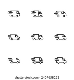 Fast shipping delivery truck icon set. Delivery truck icon. fast delivery icon