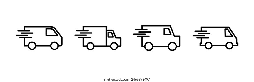 Conjunto de iconos de camión de entrega de envío rápido. Icono de camión de reparto. Icono de entrega rápida