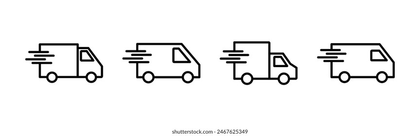 Conjunto de iconos de camión de entrega de envío rápido. Icono de camión de reparto. Icono de entrega rápida