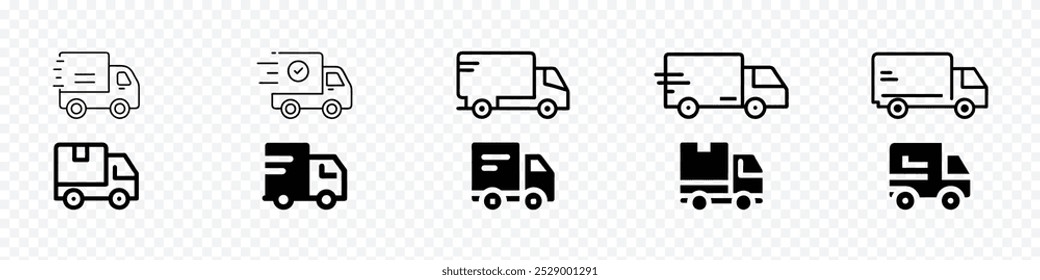 Fast shipping delivery truck icon set. Delivery truck icon. fast delivery icons, Lorry truck delivering food vector line icon, Shipping fast delivery icon