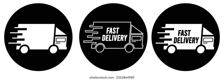 Fast shipping delivery truck icon. Delivery truck icon. Fast delivery icons, Lorry truck delivering. Fast delivery icon. Service truck and road transport icon symbol. Vector illustration