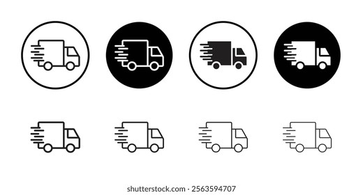 Fast shipping delivery truck icon Flat art in black and white isolated