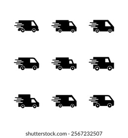 Fast shipping delivery truck icon set. Delivery truck icon. fast delivery icon