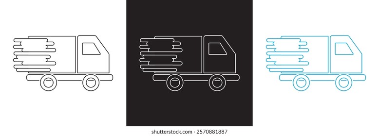 Fast shipping delivery truck icon set. isolated on white and black background. vector illustration. EPS 10