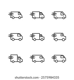 Fast shipping delivery truck icon set. Delivery truck icon. fast delivery icon