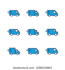 Fast shipping delivery truck icon set. Delivery truck icon. fast delivery icon