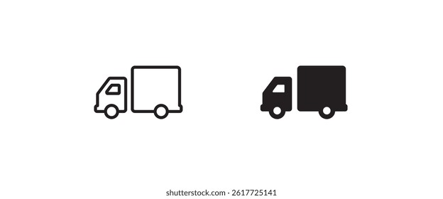 Fast shipping delivery truck icon. Express Fast shipping Free delivery 24 hours. Logistic trucking Cargo van Shipping lorry line and flat icons set, editable stroke isolated on white linear vector