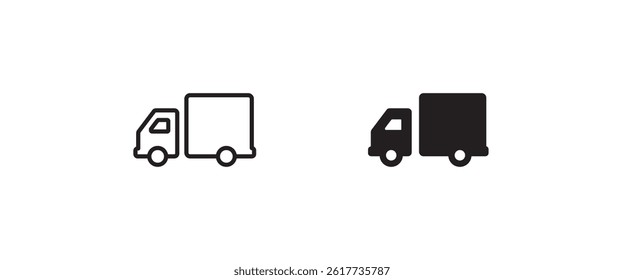 Fast shipping delivery truck icon. Express Fast shipping Free delivery 24 hours. Logistic trucking Cargo van Shipping lorry line and flat icons set, editable stroke isolated on white linear vector