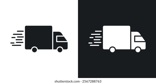 Fast shipping delivery truck icons in solid black and white colors