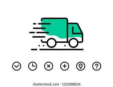 Fast shipping delivery truck. Line icons. Vector illustration for apps and websites