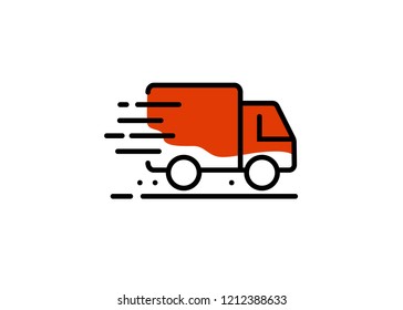 Fast shipping delivery truck. Line icons. Vector illustration for apps and websites