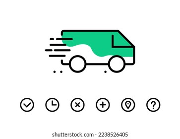 Fast shipping delivery truck. Line icon design. Vector illustration for apps and websites