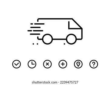 Fast shipping delivery truck. Line icon design. Vector illustration for apps and websites